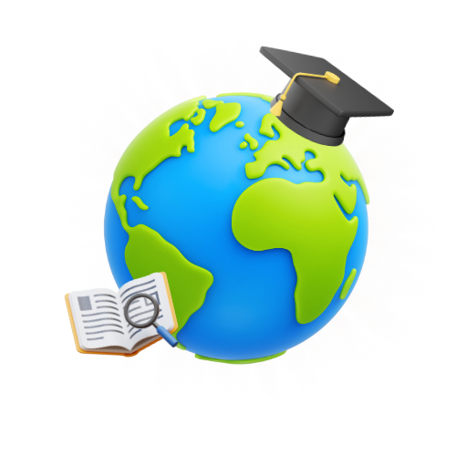 Globe with a graduation cap and book