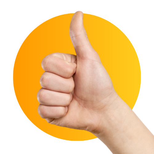 A thumbs up with an orange circular background