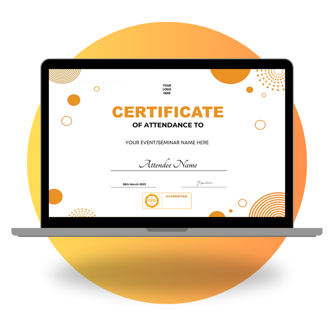 Customisable Accredited Event Certificate on laptop