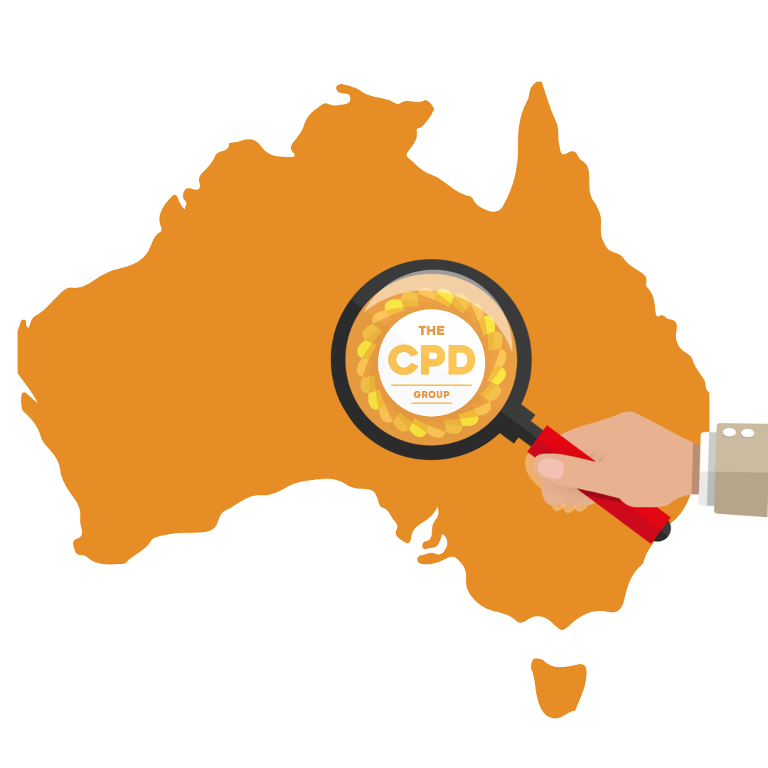 Map of Austraila showing award winning CPD Group logo being magnified.