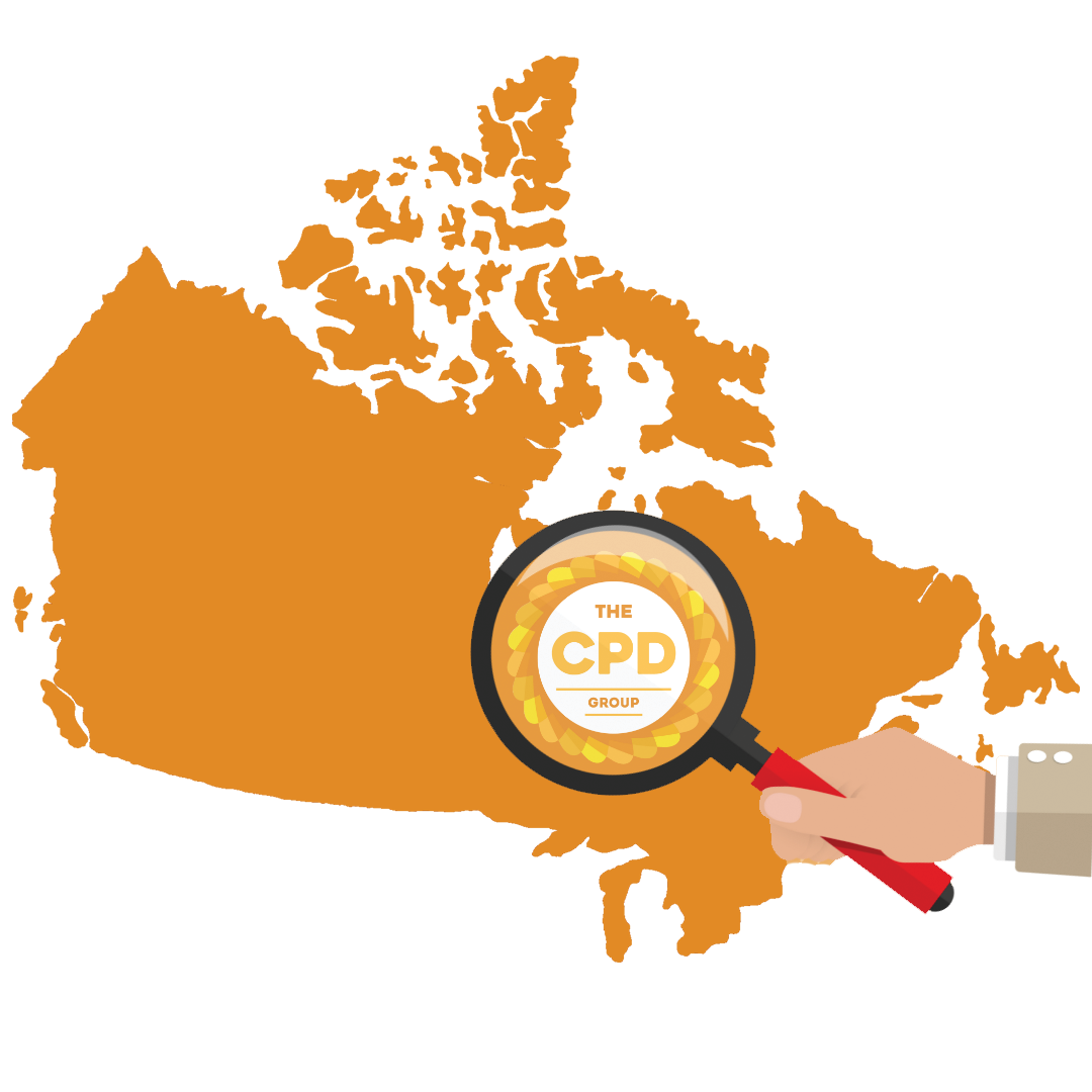 Map of Canada showing award winning CPD Group logo being magnified.