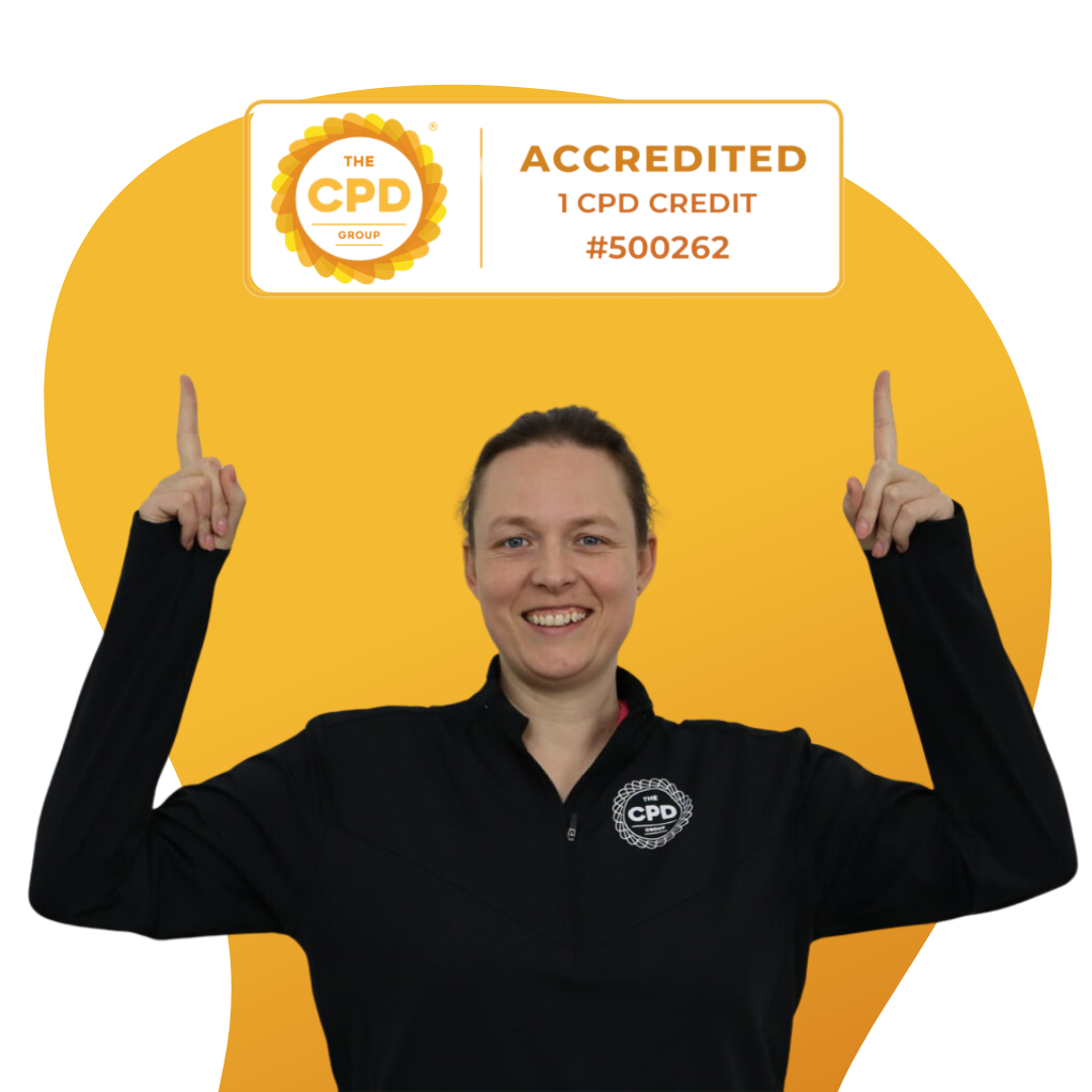 The CPD Group Accreditation and Compliance Manager pointing to webinar accreditation logo