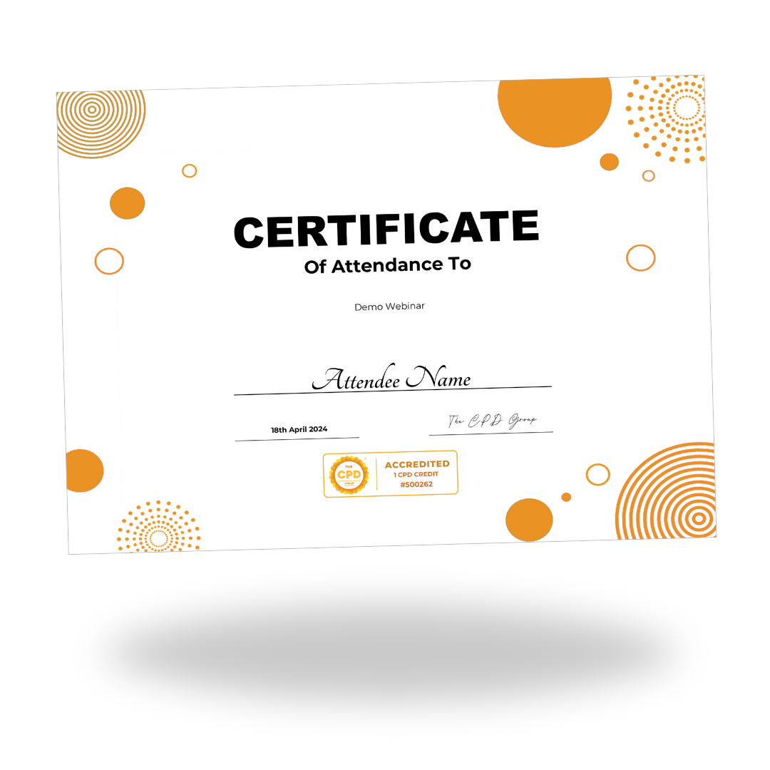 Branded Accredited CPD Certificate for a Webinar