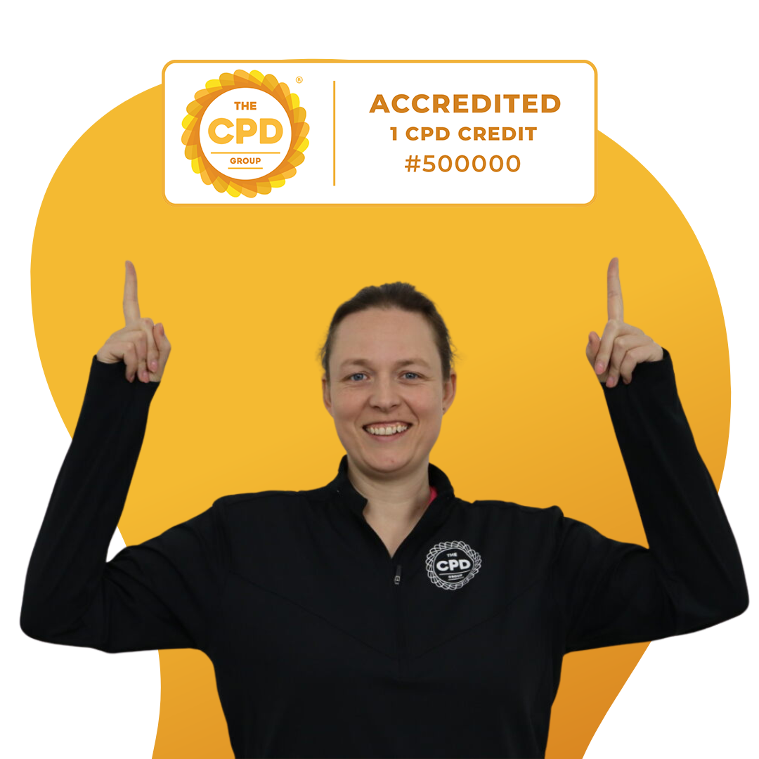 The CPD Group Accreditation and Compliance Manager pointing to webinar accreditation logo
