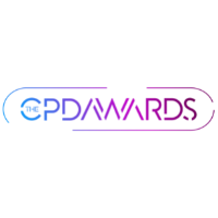 Blue, purple and pink oblong shape containing text, ‘CPD Awards’
